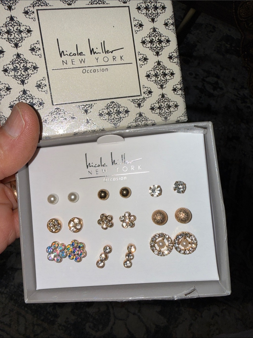 Nicole Miller 9 pieces Gold and Crystal Multi-Pair Earring Set - Picture 1 of 6